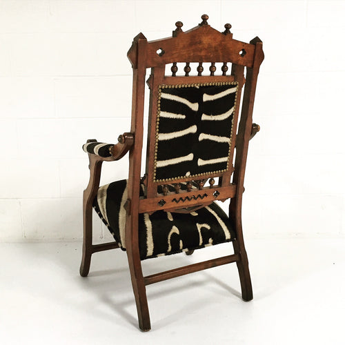 Victorian Walnut Campaign Chair in Zebra Hide - FORSYTH