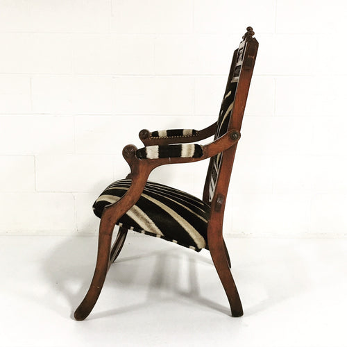 Victorian Walnut Campaign Chair in Zebra Hide - FORSYTH