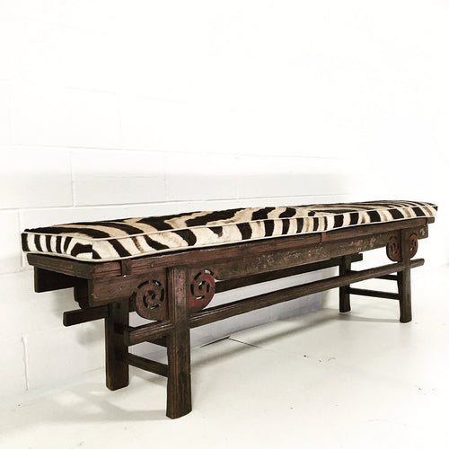 Painted Chinese Bench with Zebra Cushion - FORSYTH