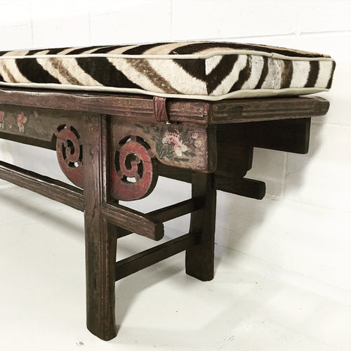 Painted Chinese Bench with Zebra Cushion - FORSYTH