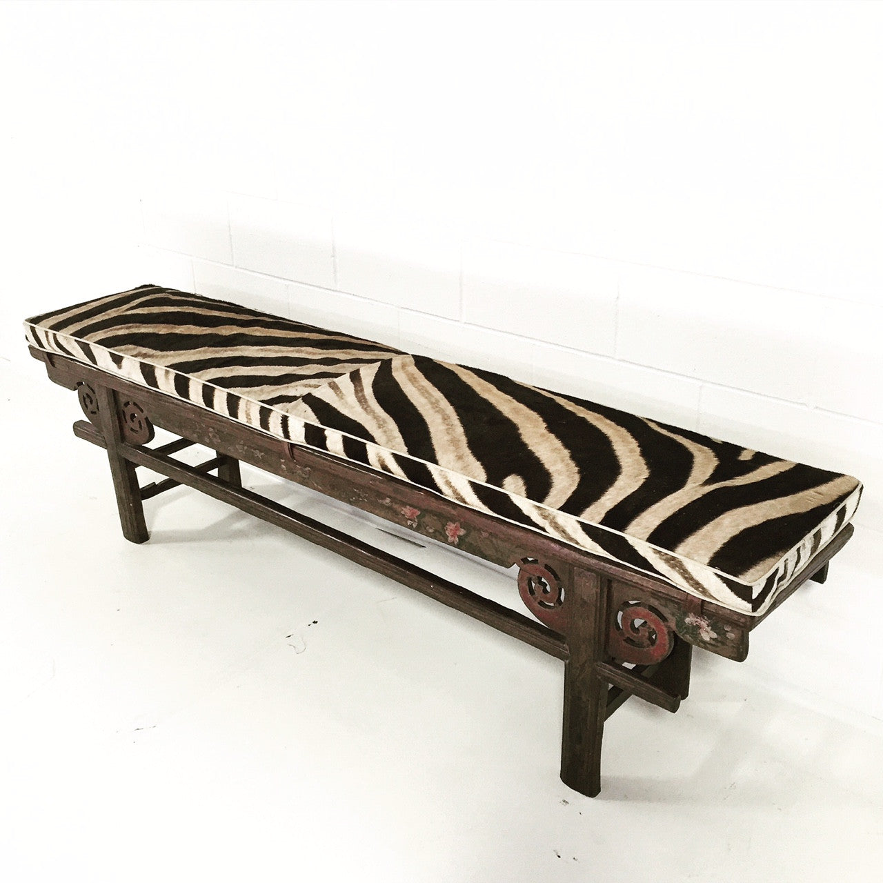 Painted Chinese Bench with Zebra Cushion - FORSYTH