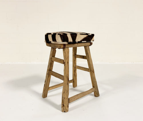 Chinese Elmwood Stool with Zebra Cushion - FORSYTH