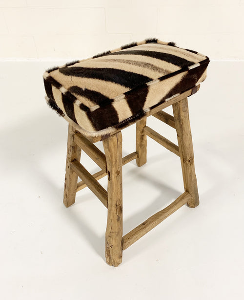 Chinese Elmwood Stool with Zebra Cushion - FORSYTH