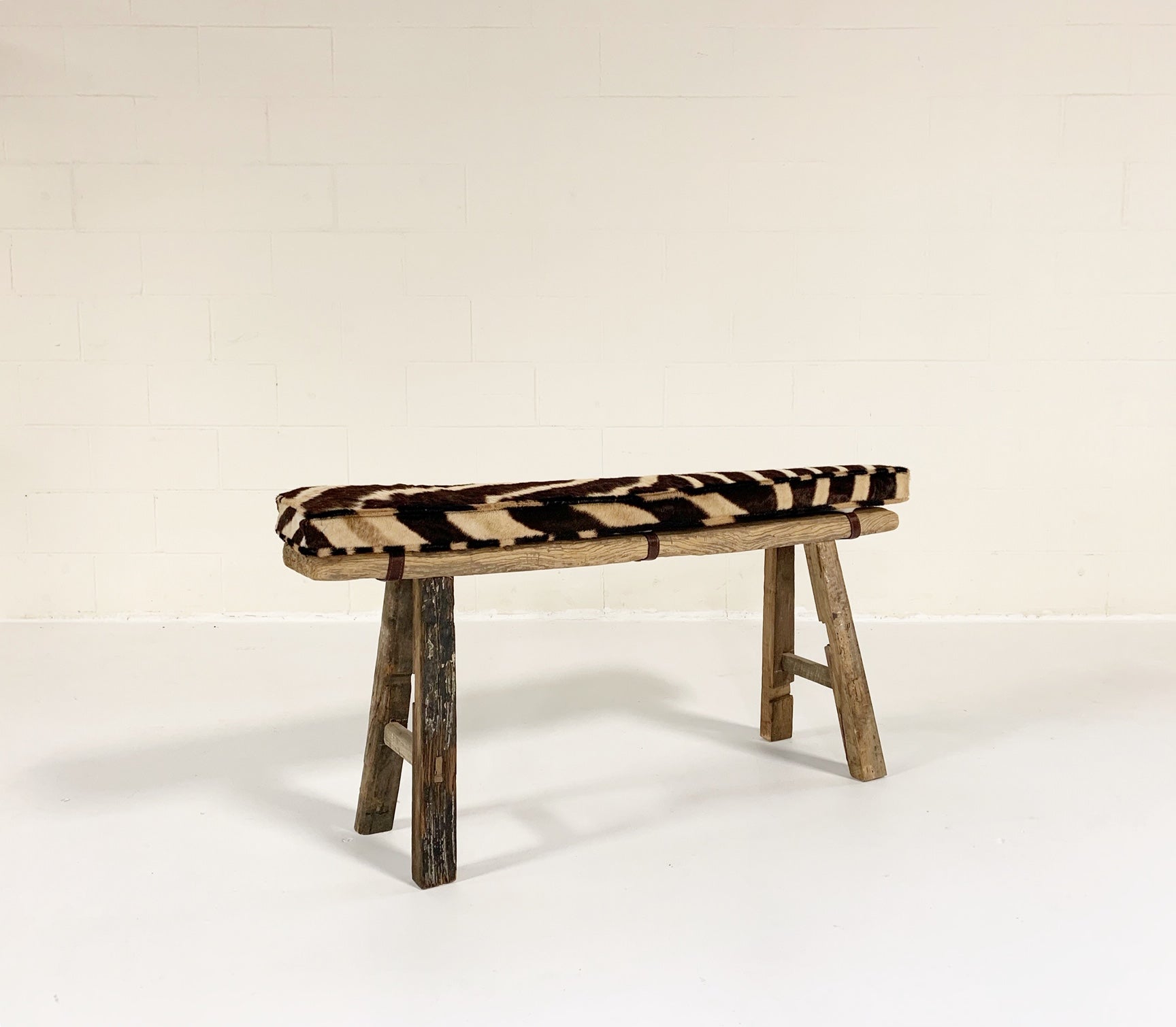Chinese Elmwood Bench with Zebra Cushion - FORSYTH