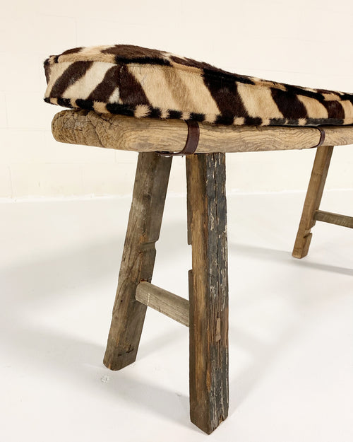 Chinese Elmwood Bench with Zebra Cushion - FORSYTH