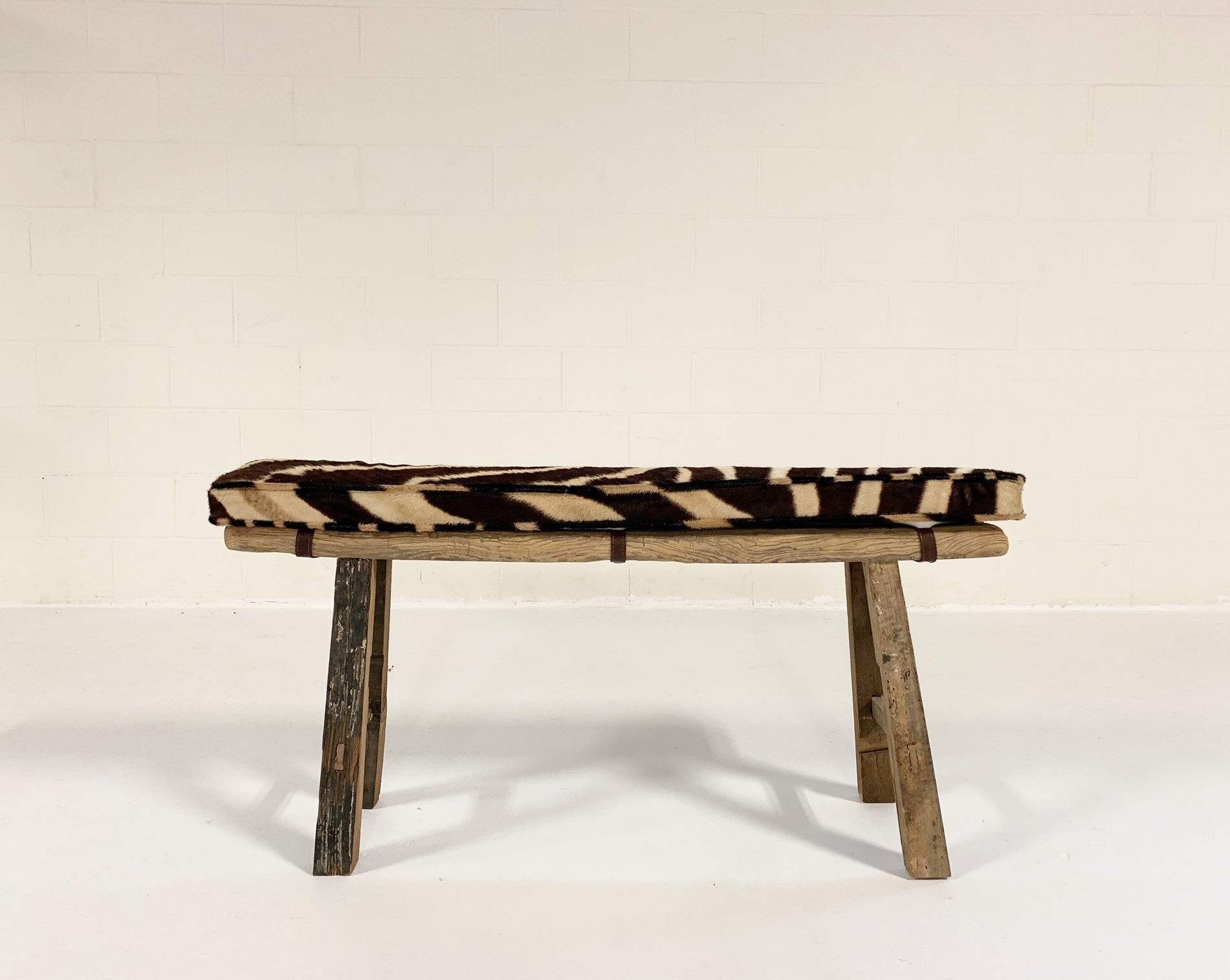 Chinese Elmwood Bench with Zebra Cushion - FORSYTH