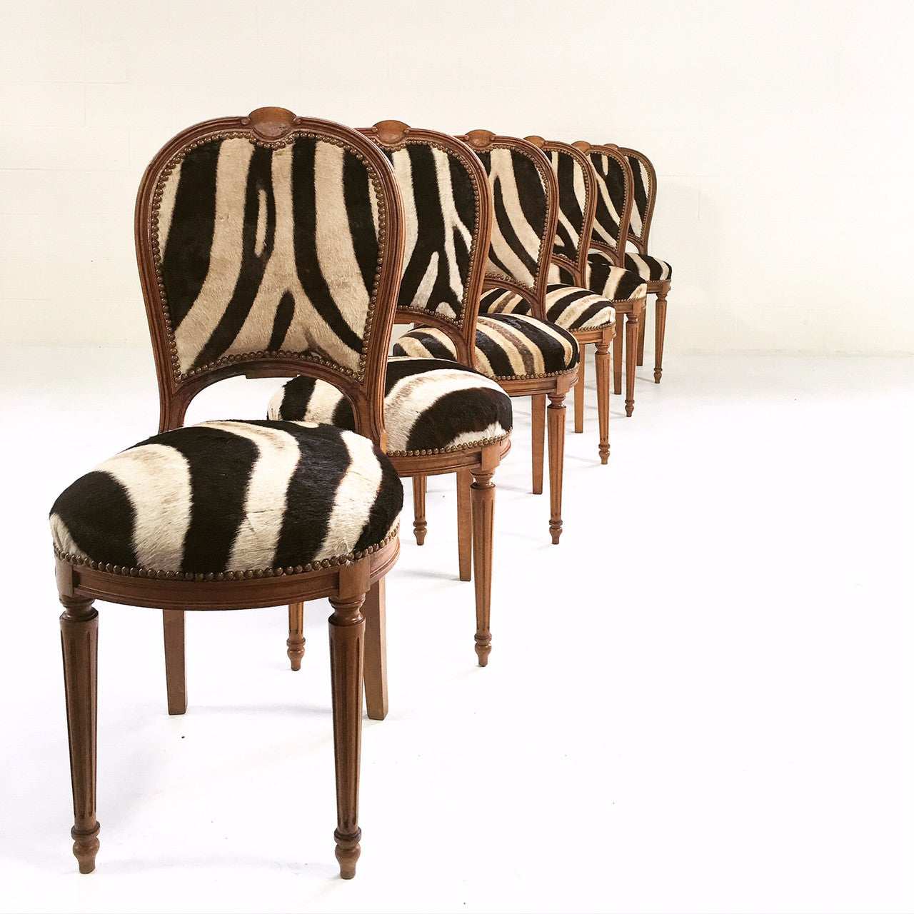 Louis XVI Style Dining Chairs in Zebra Hide, set of 6 - FORSYTH