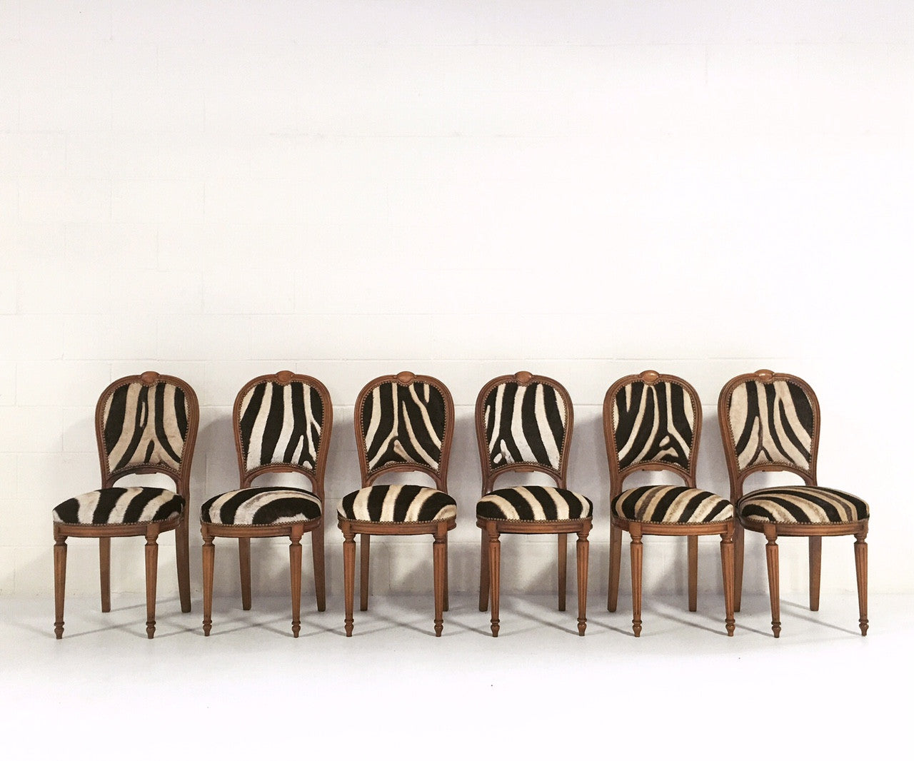 Louis XVI Style Dining Chairs in Zebra Hide, set of 6 - FORSYTH