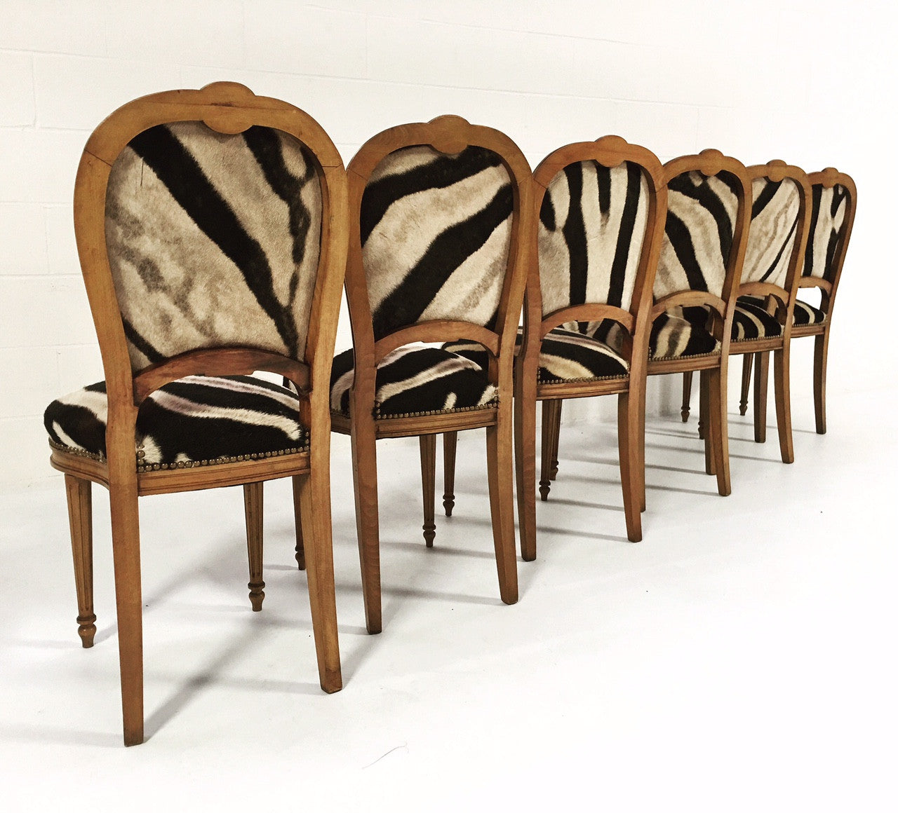 Louis XVI Style Dining Chairs in Zebra Hide, set of 6 - FORSYTH