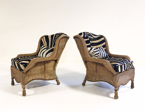 Wicker Wingbacks in Zebra Hide, pair - FORSYTH