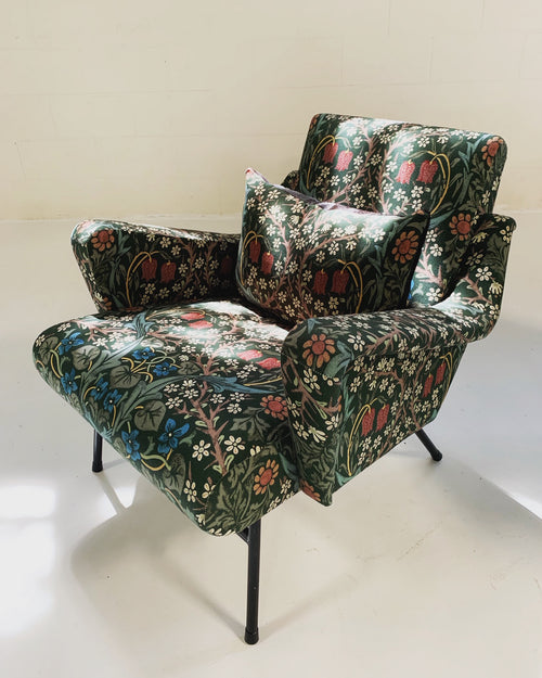 c. 1955 French Lounge Chairs in William Morris Blackthorn, pair - FORSYTH