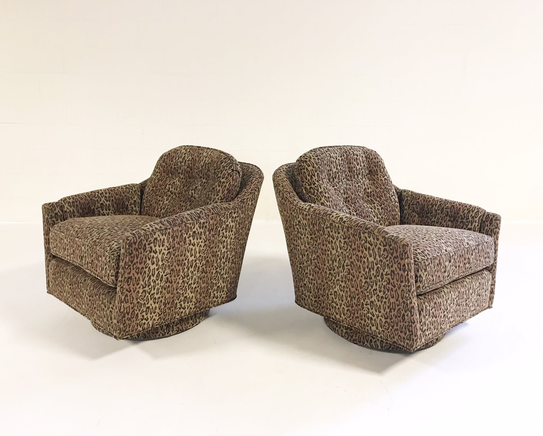 Lounge Chairs in Kravet Leopard Print Fabric, pair - FORSYTH