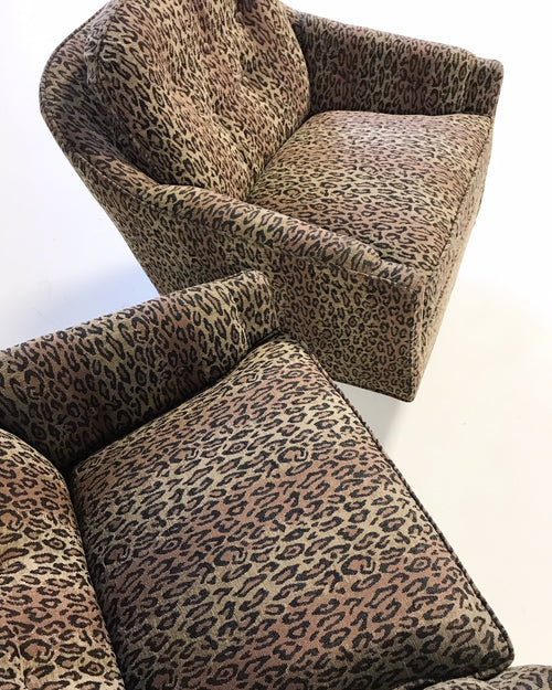 Lounge Chairs in Kravet Leopard Print Fabric, pair - FORSYTH