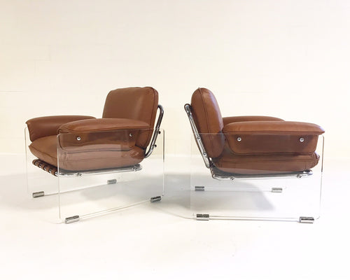 Argenta Lucite Chairs in Loro Piana Italian Buffalo Leather, pair - FORSYTH