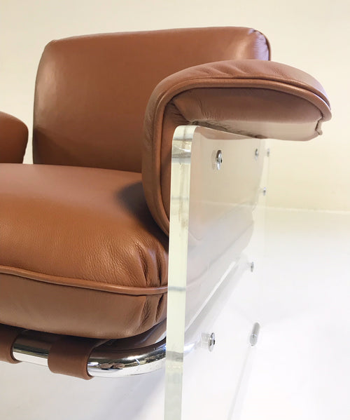 Argenta Lucite Chairs in Loro Piana Italian Buffalo Leather, pair - FORSYTH