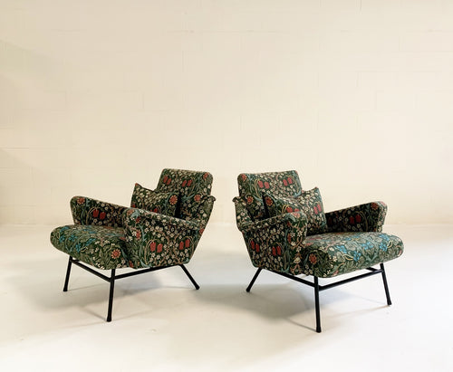 c. 1955 French Lounge Chairs in William Morris Blackthorn, pair - FORSYTH