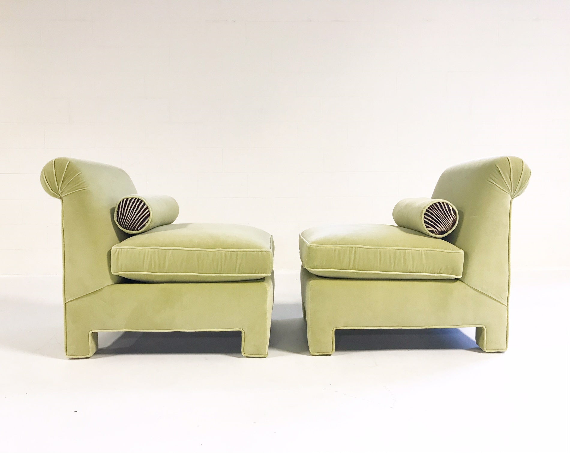 Slipper Chairs in Loro Piana Velvet and Zebra Hide, pair - FORSYTH