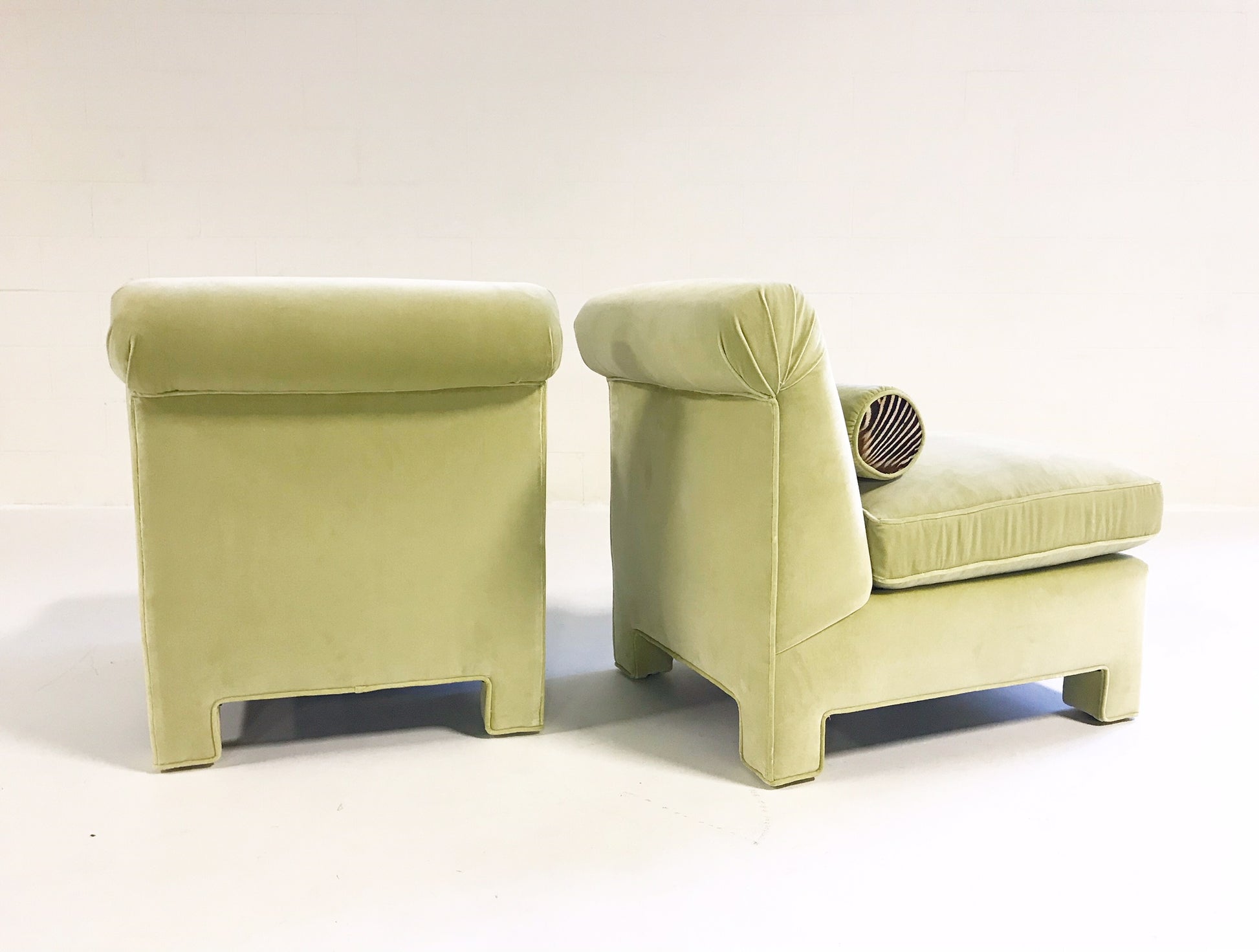 Slipper Chairs in Loro Piana Velvet and Zebra Hide, pair - FORSYTH