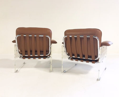 Argenta Lucite Chairs in Loro Piana Italian Buffalo Leather, pair - FORSYTH