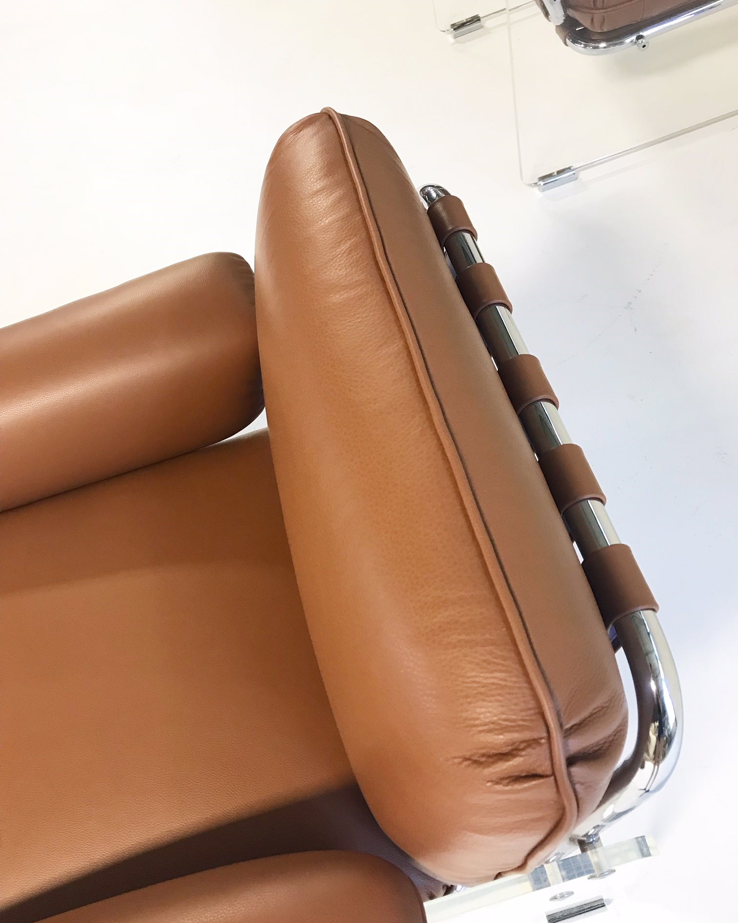 Argenta Lucite Chairs in Loro Piana Italian Buffalo Leather, pair - FORSYTH