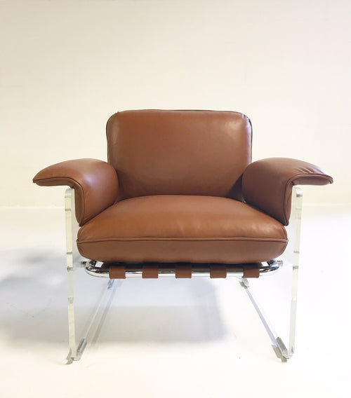 Argenta Lucite Chairs in Loro Piana Italian Buffalo Leather, pair - FORSYTH