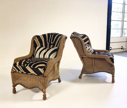 Wicker Wingbacks in Zebra Hide, pair - FORSYTH