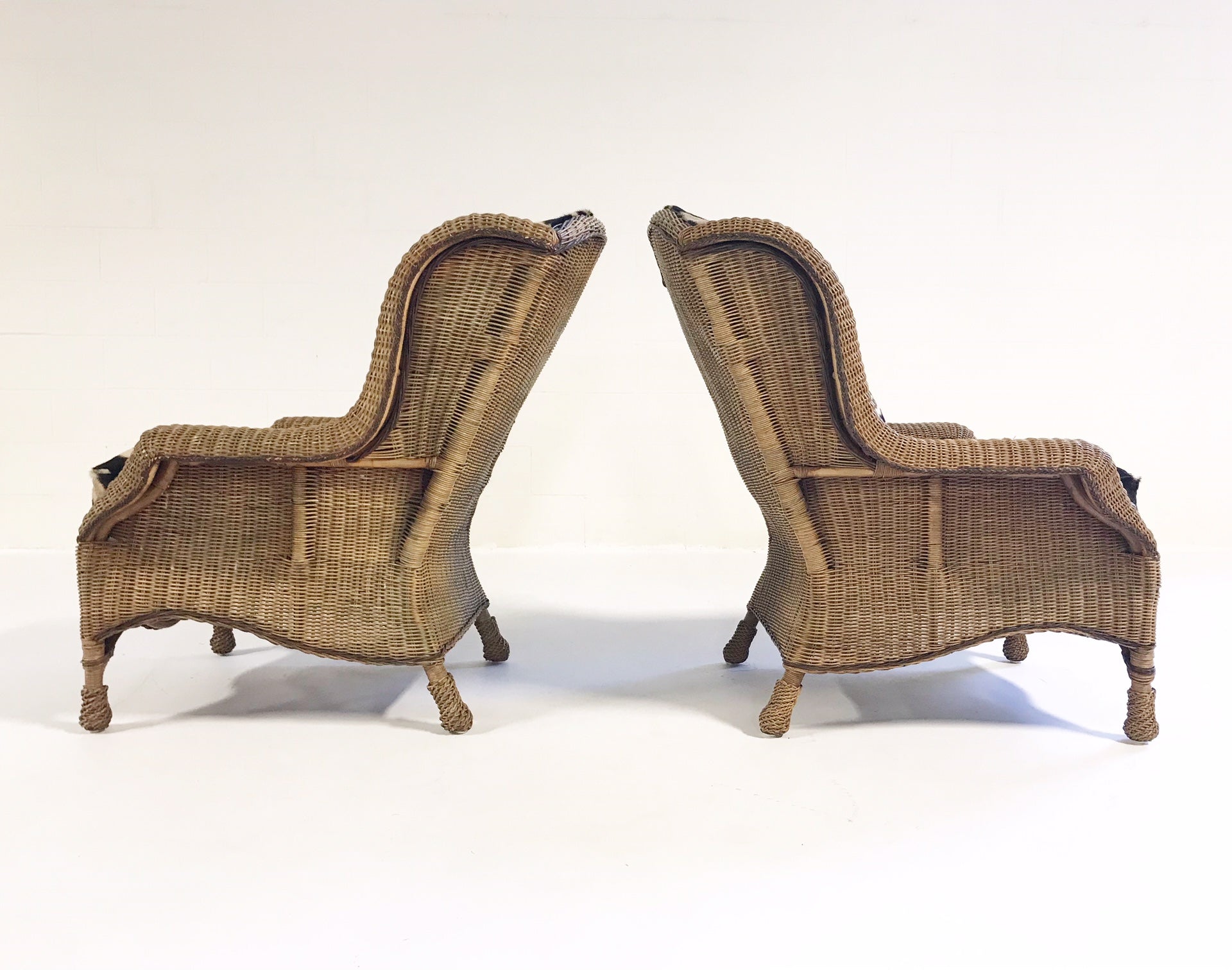 Wicker Wingbacks in Zebra Hide, pair - FORSYTH