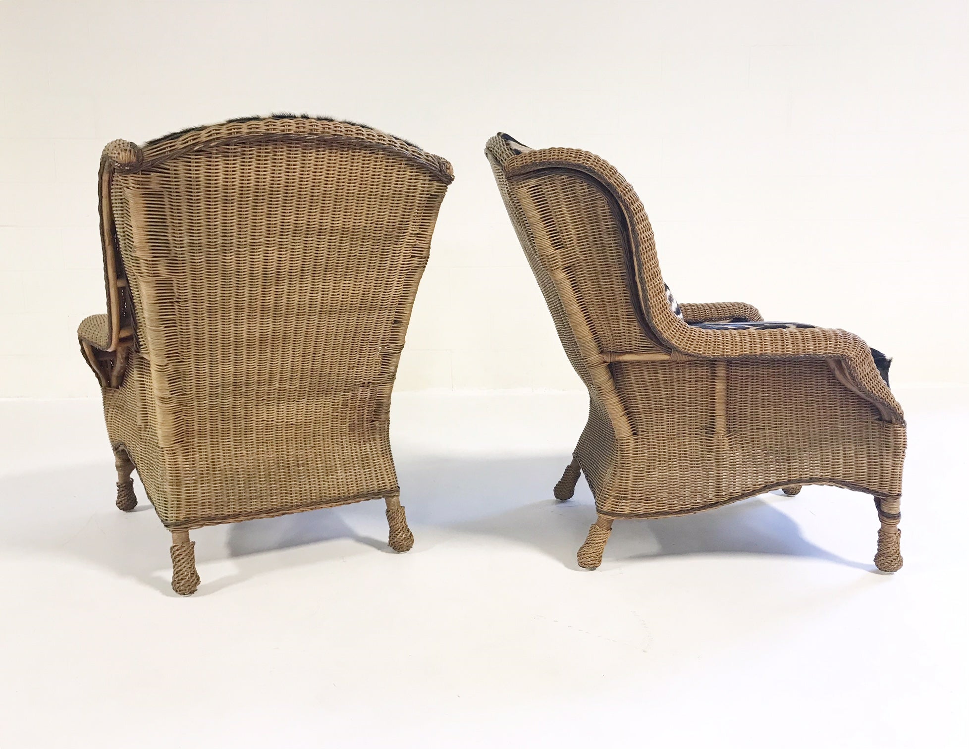 Wicker Wingbacks in Zebra Hide, pair - FORSYTH