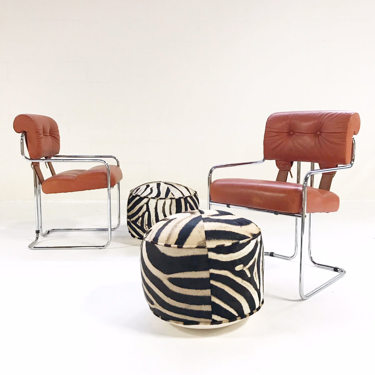 Tucroma Chairs with Zebra Hide Pouf Ottomans - FORSYTH