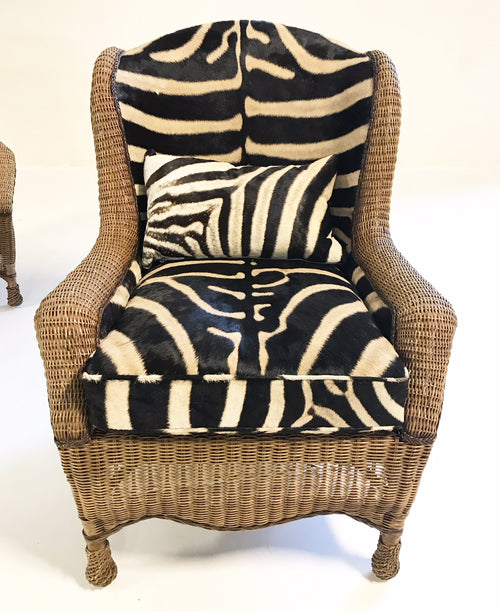 Wicker Wingbacks in Zebra Hide, pair - FORSYTH