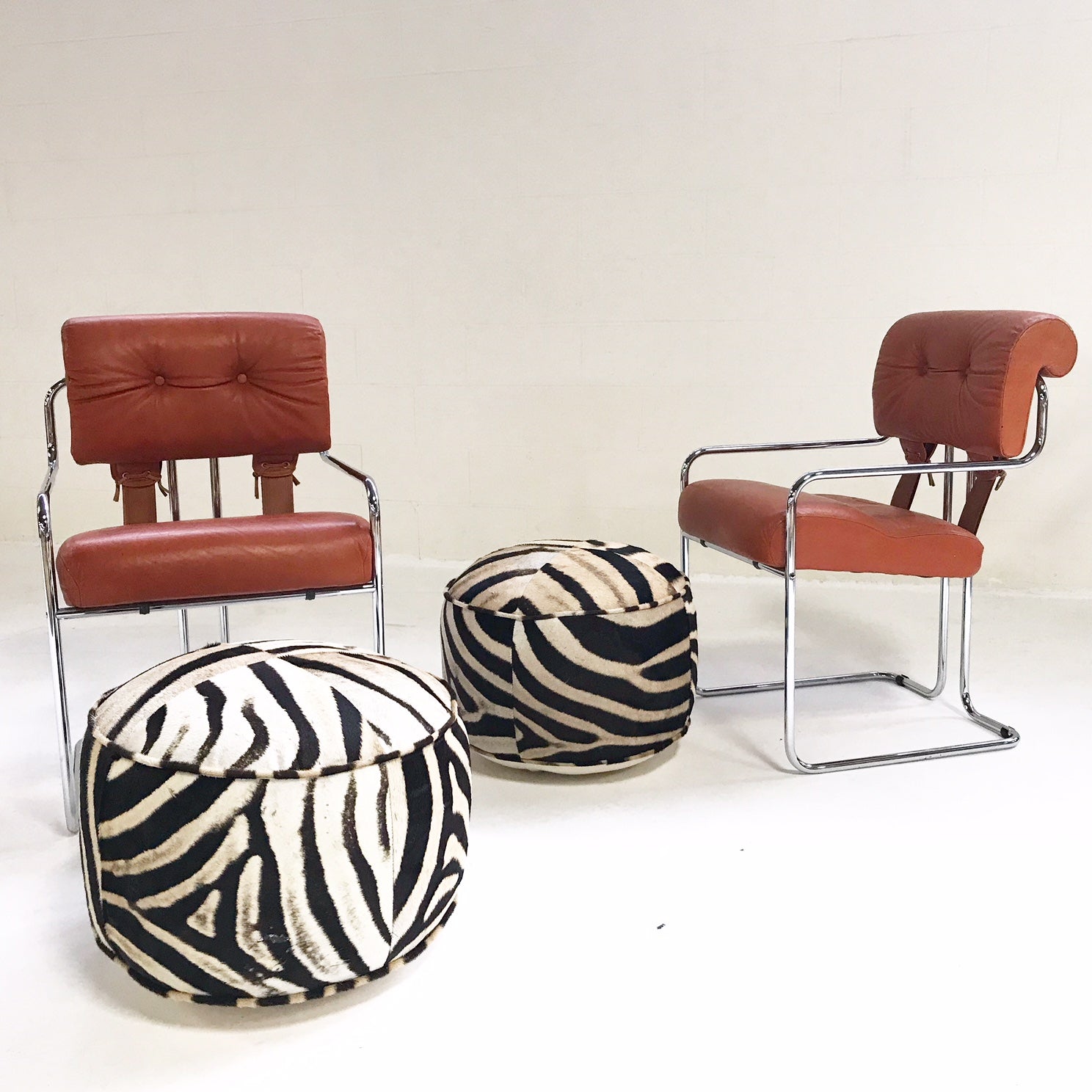 Tucroma Chairs with Zebra Hide Pouf Ottomans - FORSYTH
