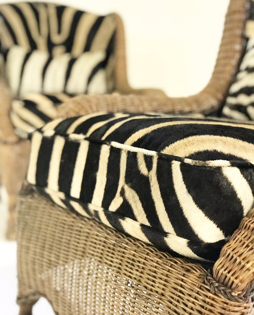 Wicker Wingbacks in Zebra Hide, pair - FORSYTH