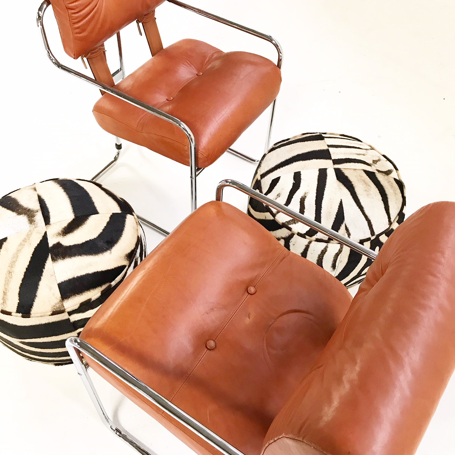 Tucroma Chairs with Zebra Hide Pouf Ottomans - FORSYTH