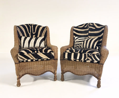 Wicker Wingbacks in Zebra Hide, pair - FORSYTH