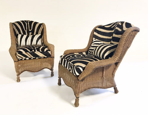 Wicker Wingbacks in Zebra Hide, pair - FORSYTH