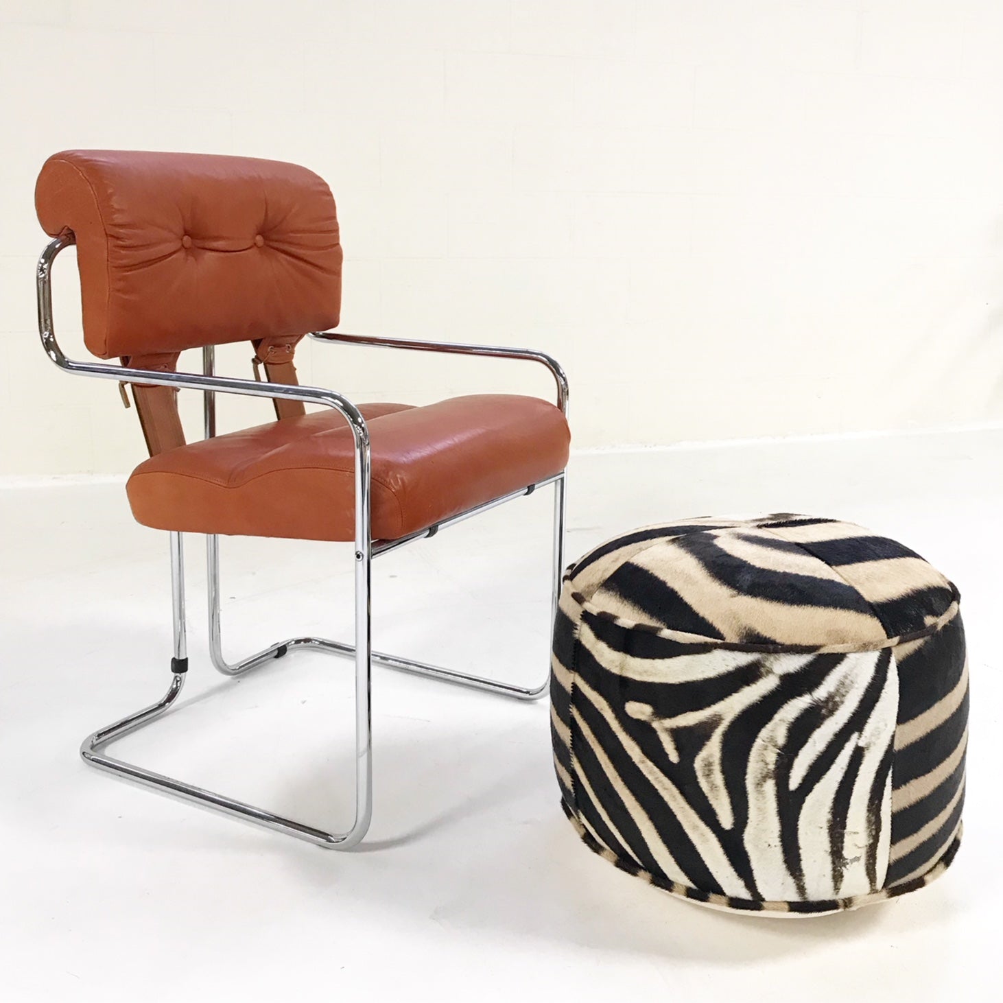 Tucroma Chairs with Zebra Hide Pouf Ottomans - FORSYTH