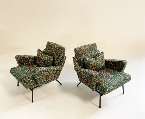 c. 1955 French Lounge Chairs in William Morris Blackthorn, pair - FORSYTH