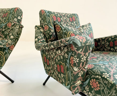 c. 1955 French Lounge Chairs in William Morris Blackthorn, pair - FORSYTH