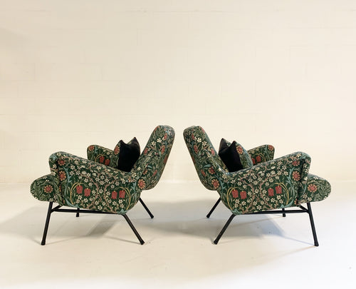 c. 1955 French Lounge Chairs in William Morris Blackthorn, pair - FORSYTH