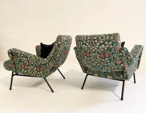 c. 1955 French Lounge Chairs in William Morris Blackthorn, pair - FORSYTH