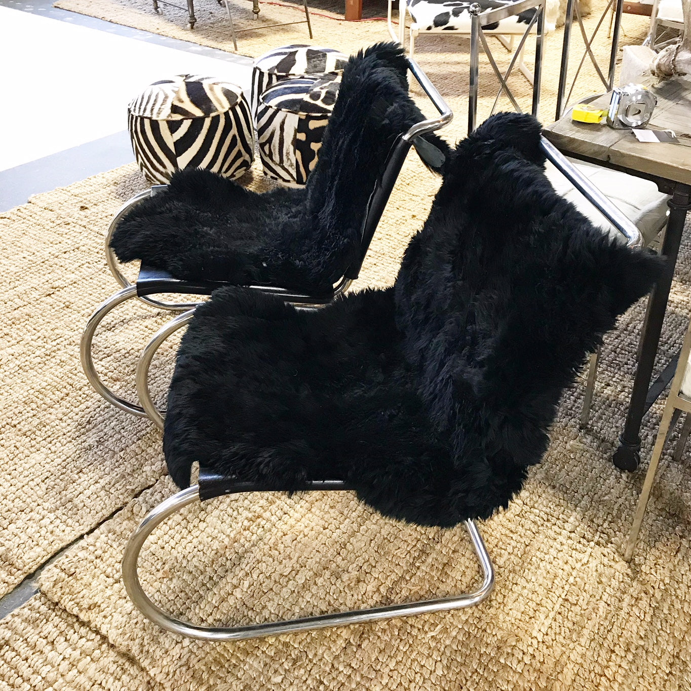 MR Chairs with Brazilian Sheepskins, pair - FORSYTH