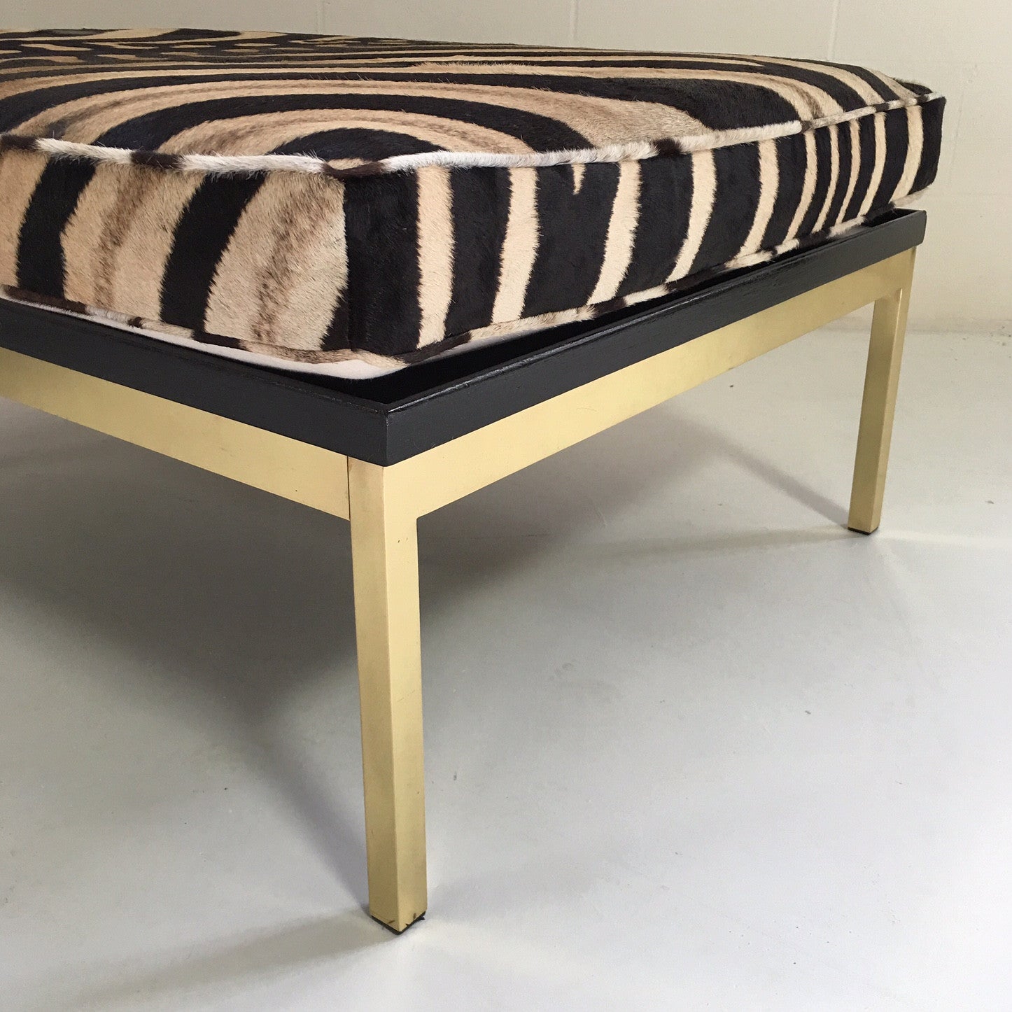 Knoll Style Zebra Hide and Brass Ottomans, pair - FORSYTH