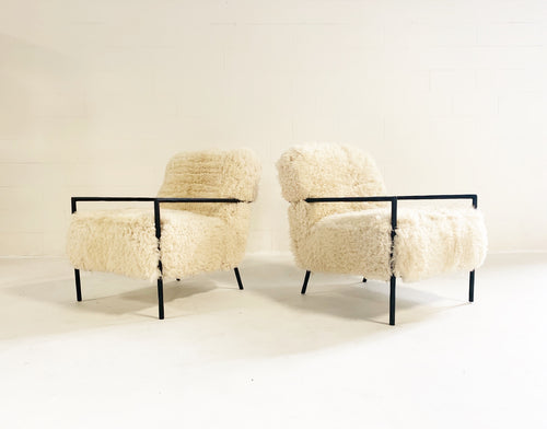 Iron Armchairs in California Sheepskin, pair - FORSYTH