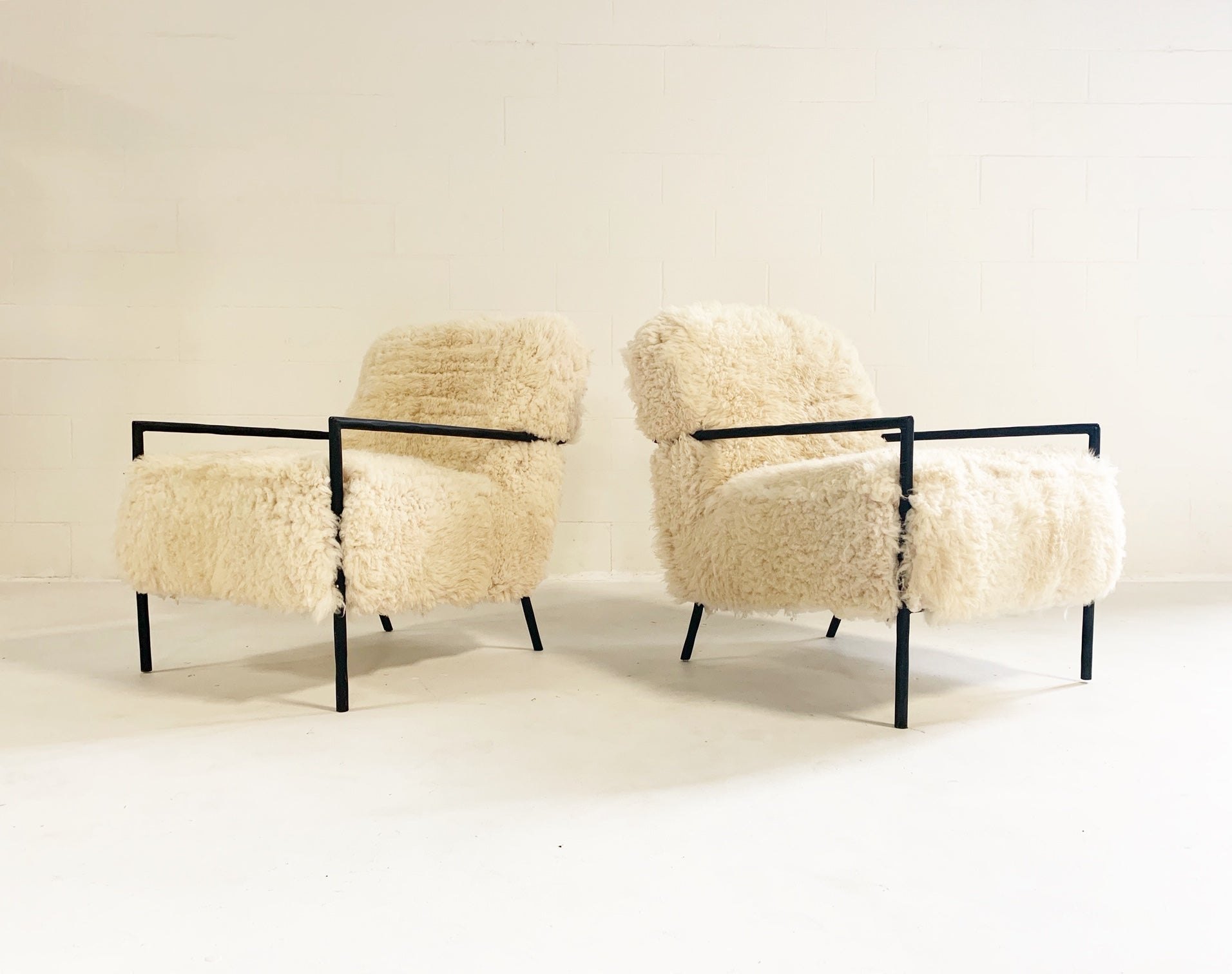 Iron Armchairs in California Sheepskin, pair - FORSYTH