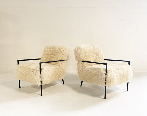 Iron Armchairs in California Sheepskin, pair - FORSYTH