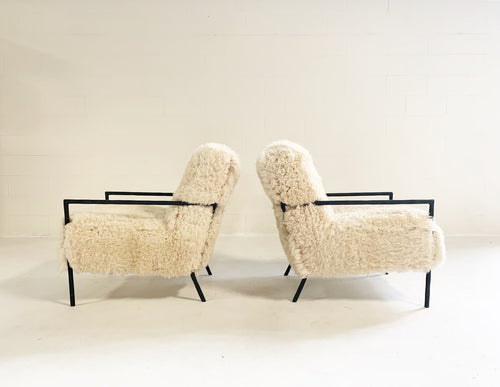 Iron Armchairs in California Sheepskin, pair - FORSYTH