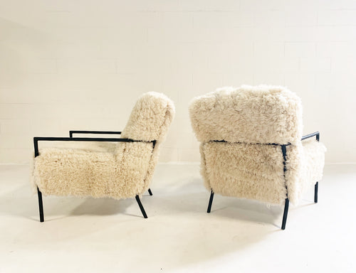 Iron Armchairs in California Sheepskin, pair - FORSYTH