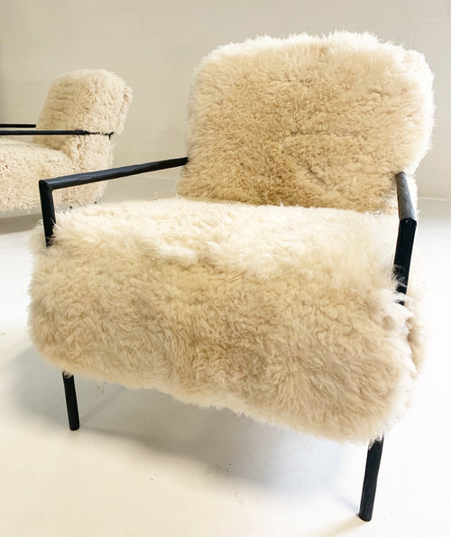 Iron Armchairs in California Sheepskin, pair - FORSYTH