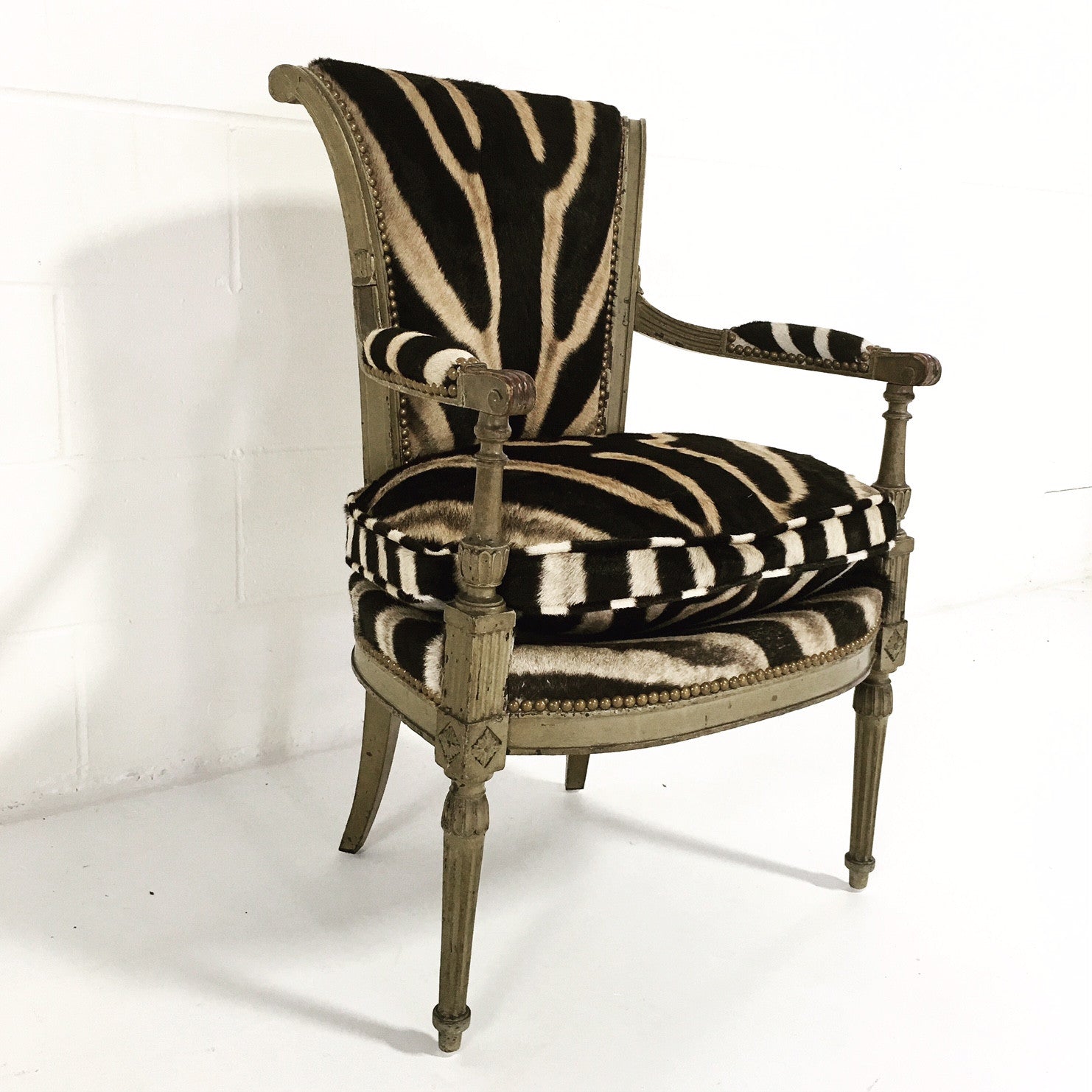 French Boudoir Armchair in Zebra Hide - FORSYTH