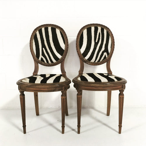 Louis XVI Style Side Chairs in Zebra Hide - FORSYTH